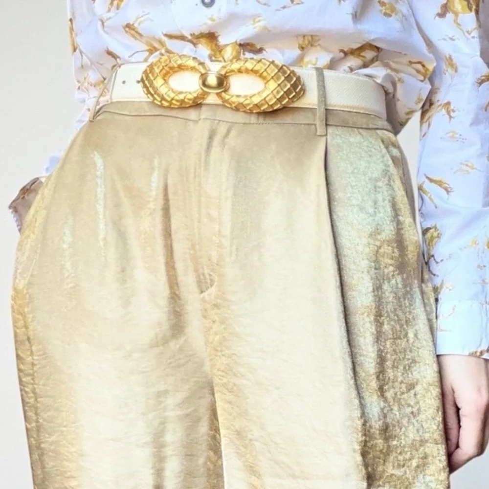 Carlisle Vintage 80s Belt Leather Karen Callan Brushed Gold Buckle Glam XS - Picture 13 of 14